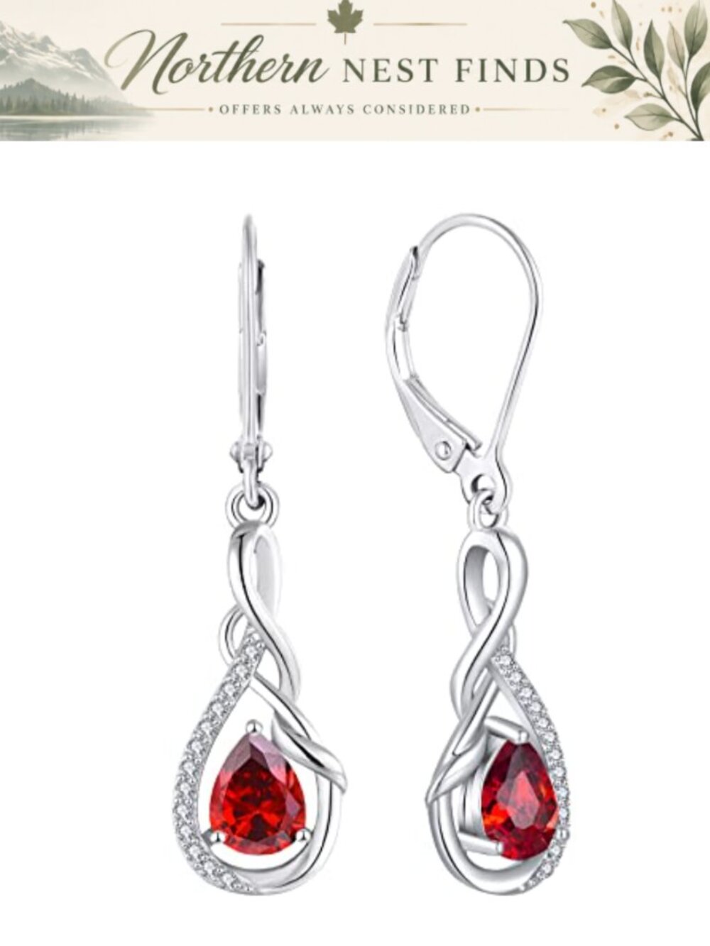 Infinity Dangle Drop Earrings 925 Sterling Silver Created Garnet